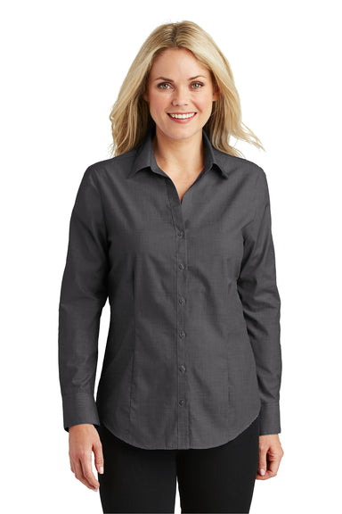 Port Authority L640 Womens Easy Care Wrinkle Resistant Long Sleeve Button Down Shirt Soft Black Front