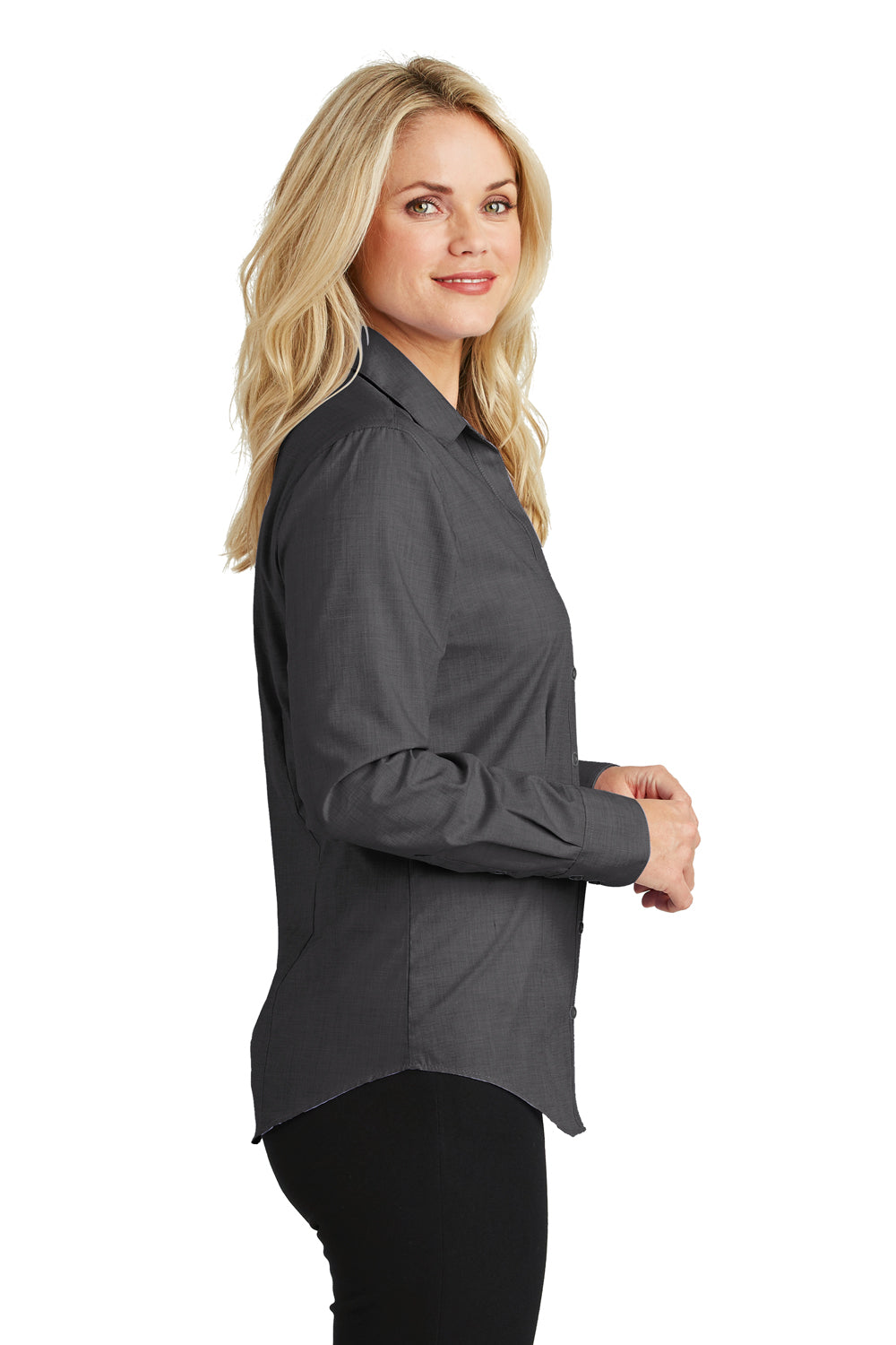 Port Authority L640 Womens Easy Care Wrinkle Resistant Long Sleeve Button Down Shirt Soft Black Side