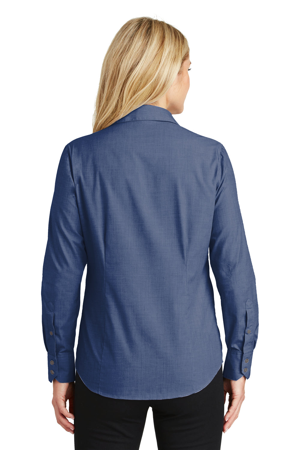 Port Authority L640 Womens Easy Care Wrinkle Resistant Long Sleeve Button Down Shirt Deep Blue Back