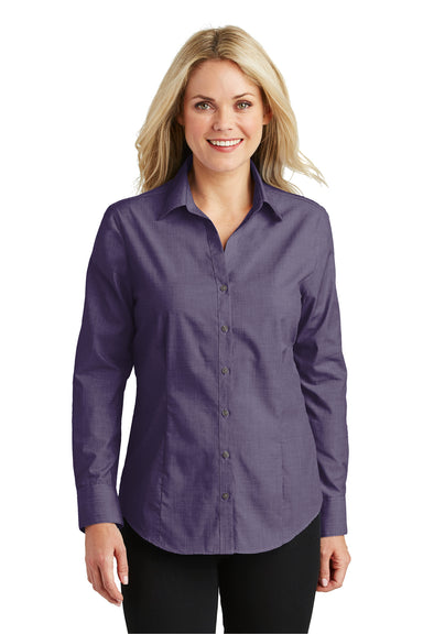 Port Authority L640 Womens Easy Care Wrinkle Resistant Long Sleeve Button Down Shirt Grape Purple Front