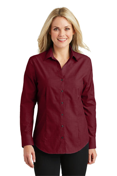 Port Authority L640 Womens Easy Care Wrinkle Resistant Long Sleeve Button Down Shirt Red Oxide Front