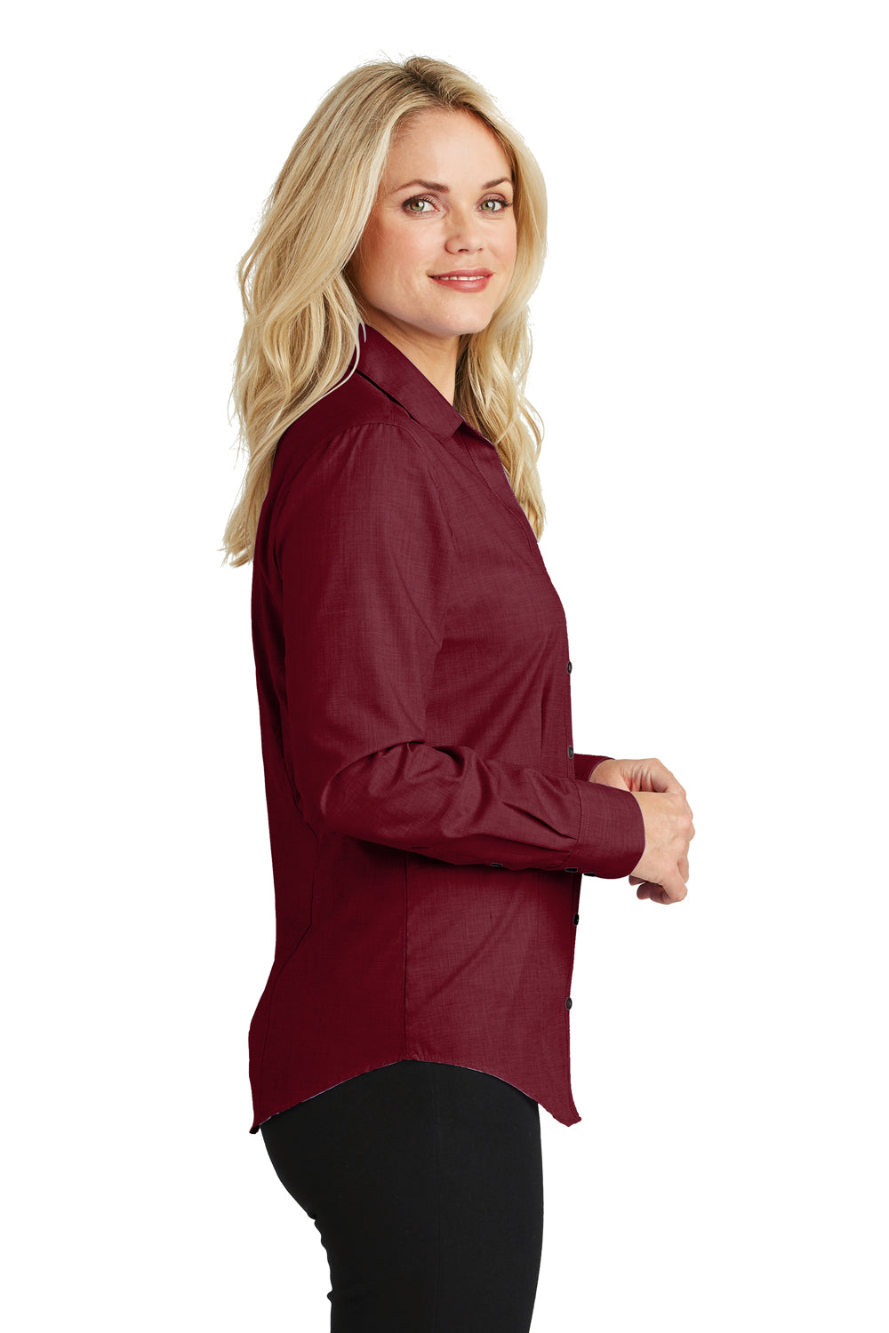 Port Authority L640 Womens Easy Care Wrinkle Resistant Long Sleeve Button Down Shirt Red Oxide Side