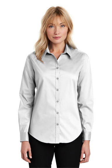Port Authority L646 Womens Long Sleeve Button Down Shirt White Front