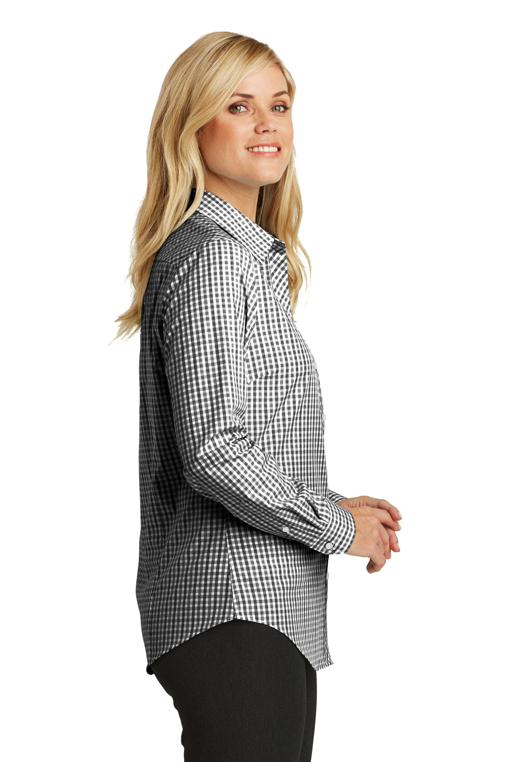 Port Authority L654 Womens Easy Care Wrinkle Resistant Long Sleeve Button Down Shirt Black/Charcoal Grey Side