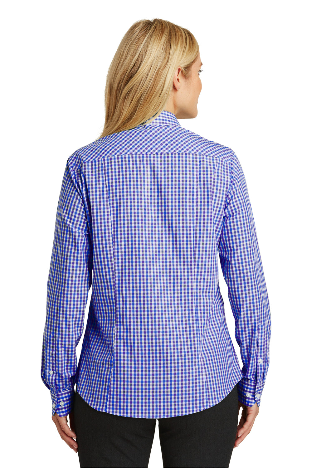 Port Authority L654 Womens Easy Care Wrinkle Resistant Long Sleeve Button Down Shirt Blue/Purple Back