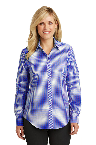Port Authority L654 Womens Easy Care Wrinkle Resistant Long Sleeve Button Down Shirt Blue/Purple Front
