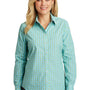 Port Authority Womens Easy Care Wrinkle Resistant Long Sleeve Button Down Shirt - Green/Aqua Blue - Closeout