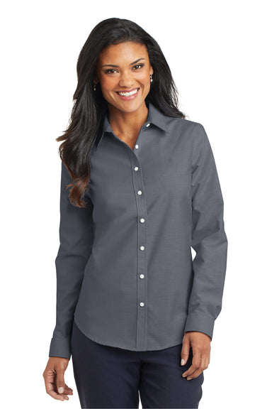 Port Authority L658 Womens SuperPro Oxford Wrinkle Resistant Long Sleeve Button Down Shirt Black Front