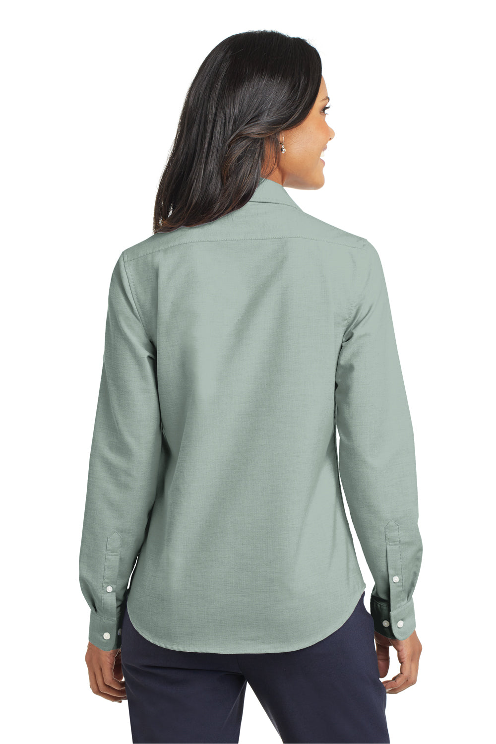 Port Authority L658 Womens SuperPro Oxford Wrinkle Resistant Long Sleeve Button Down Shirt Green Back
