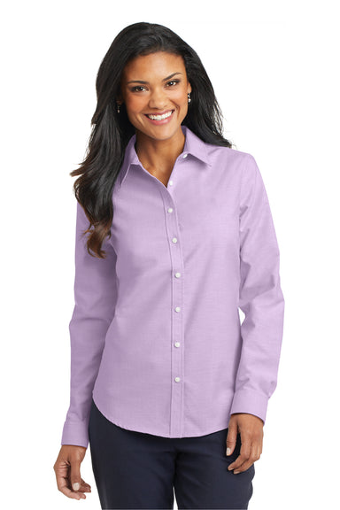 Port Authority L658 Womens SuperPro Oxford Wrinkle Resistant Long Sleeve Button Down Shirt Purple Front