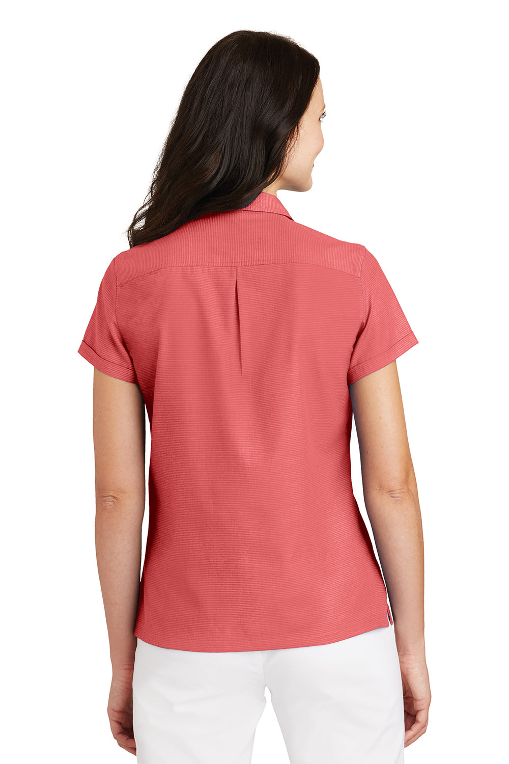 Port Authority L662 Womens Wrinkle Resistant Short Sleeve Button Down Camp Shirt Coral Pink Back