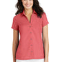 Port Authority Womens Wrinkle Resistant Short Sleeve Button Down Camp Shirt - Deep Coral Pink - Closeout