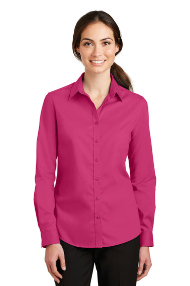 Port Authority L663 Womens SuperPro Wrinkle Resistant Long Sleeve Button Down Shirt Azalea Pink Front