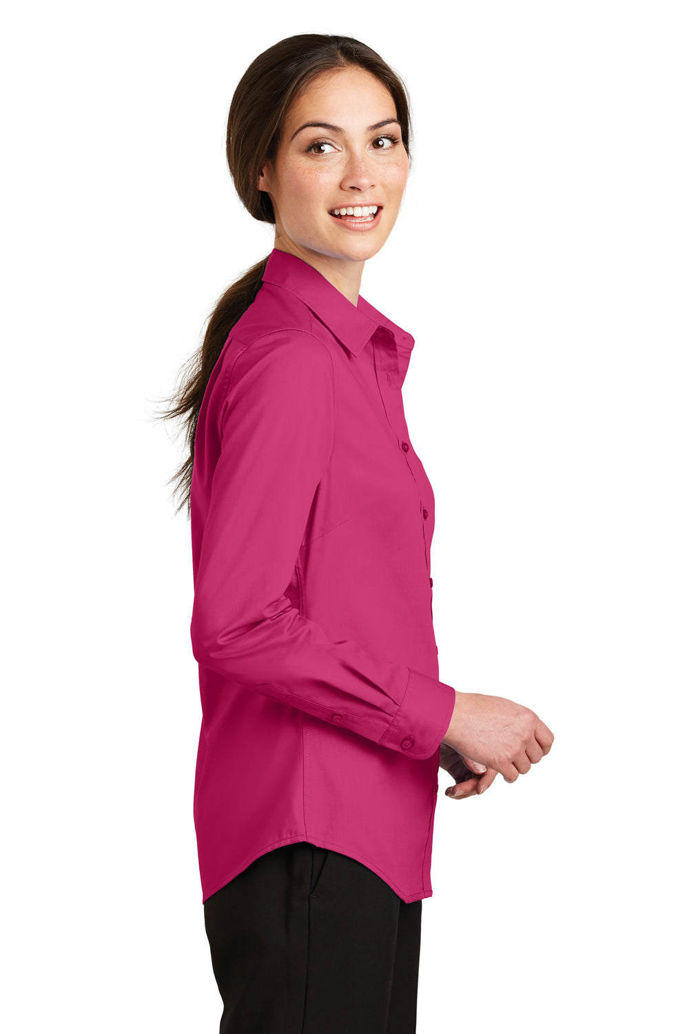 Port Authority L663 Womens SuperPro Wrinkle Resistant Long Sleeve Button Down Shirt Azalea Pink Side