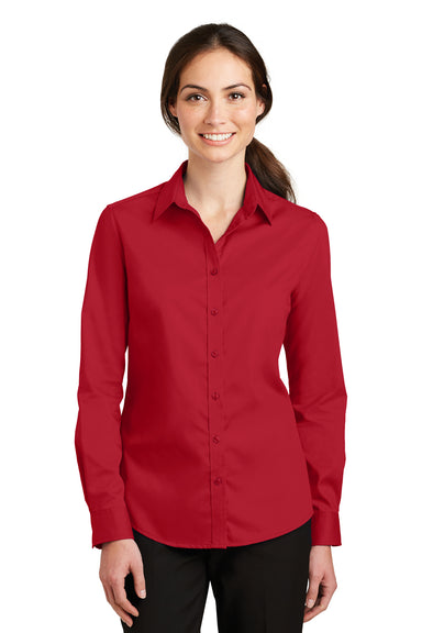 Port Authority L663 Womens SuperPro Wrinkle Resistant Long Sleeve Button Down Shirt Red Front