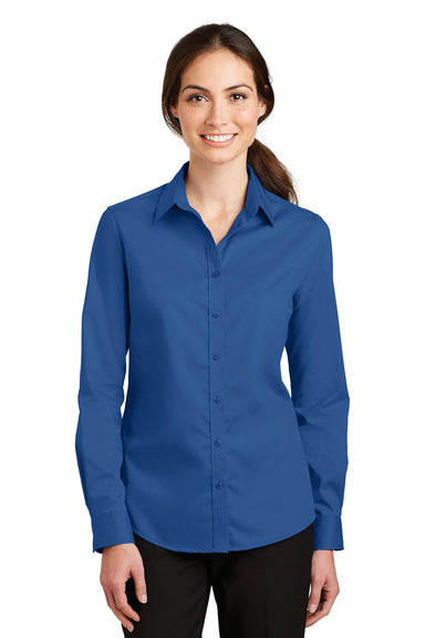 Port Authority L663 Womens SuperPro Wrinkle Resistant Long Sleeve Button Down Shirt Royal Blue Front