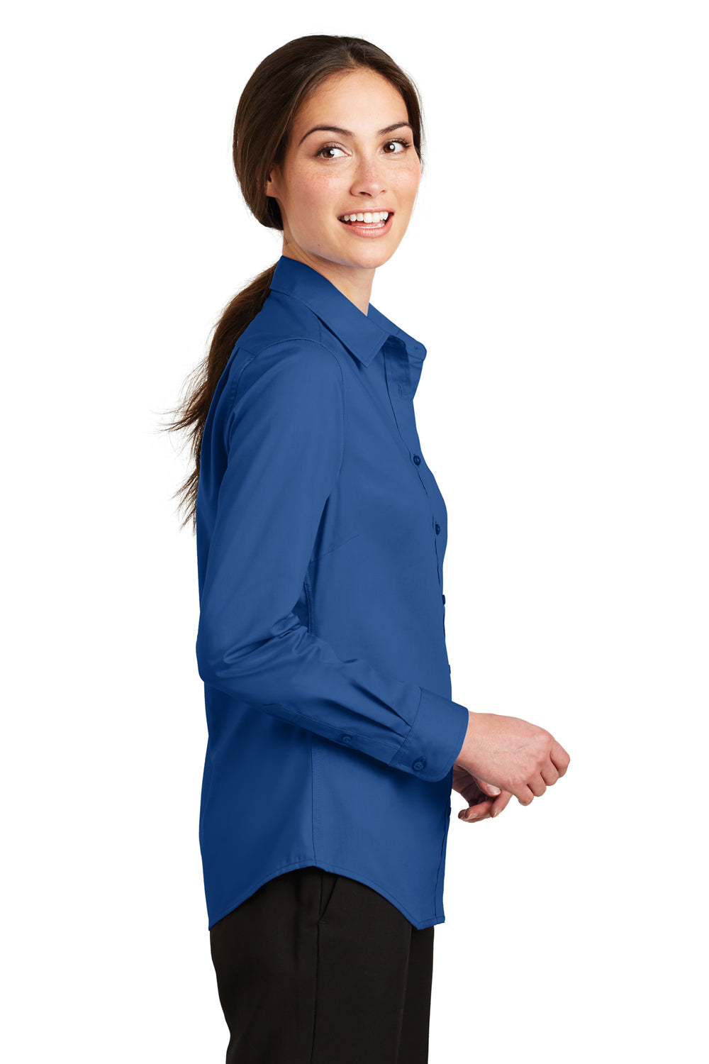 Port Authority L663 Womens SuperPro Wrinkle Resistant Long Sleeve Button Down Shirt Royal Blue Side