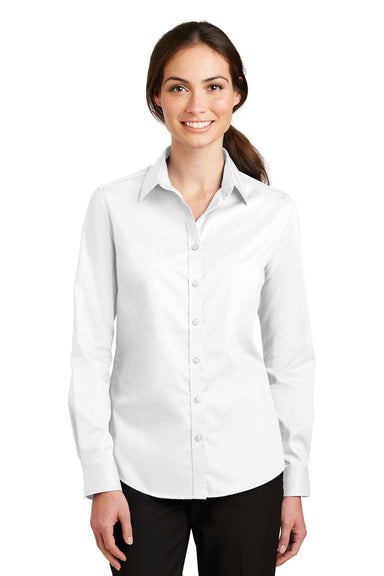 Port Authority L663 Womens SuperPro Wrinkle Resistant Long Sleeve Button Down Shirt White Front