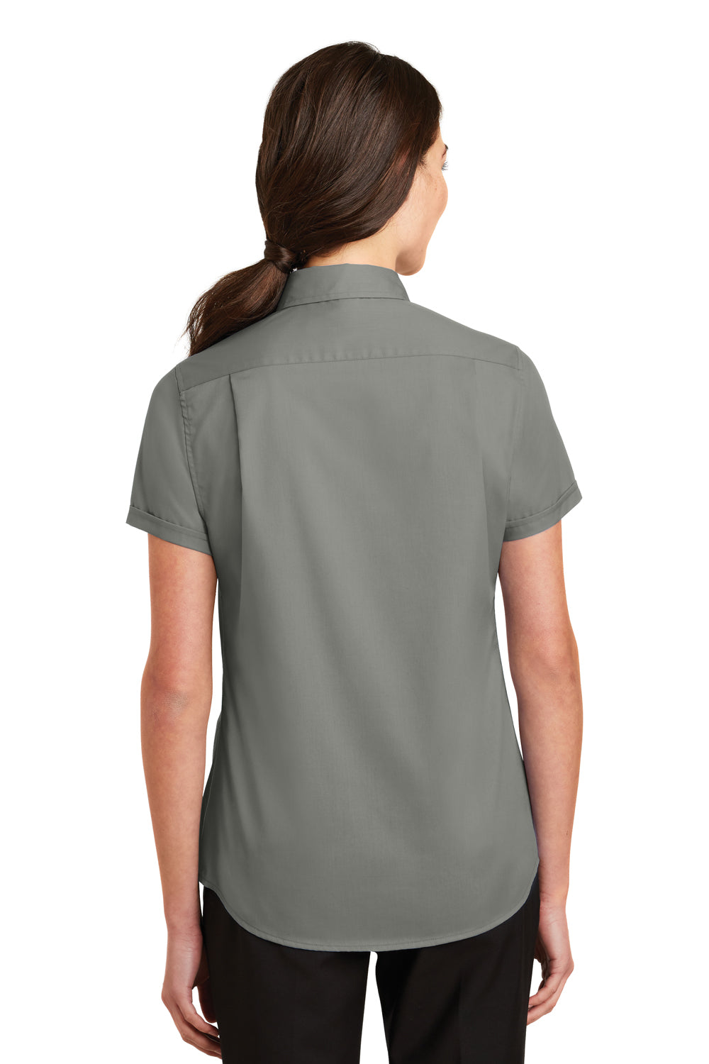 Port Authority L664 Womens SuperPro Wrinkle Resistant Short Sleeve Button Down Shirt Monument Grey Back