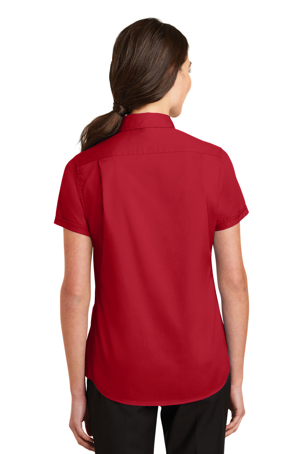 Port Authority L664 Womens SuperPro Wrinkle Resistant Short Sleeve Button Down Shirt Red Back