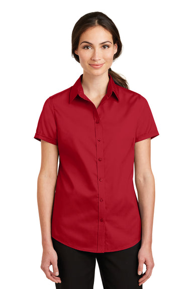 Port Authority L664 Womens SuperPro Wrinkle Resistant Short Sleeve Button Down Shirt Red Front