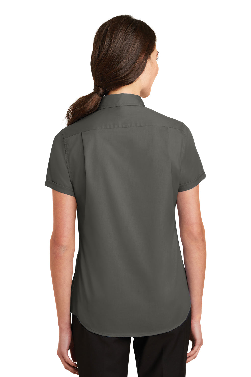 Port Authority L664 Womens SuperPro Wrinkle Resistant Short Sleeve Button Down Shirt Sterling Grey Back