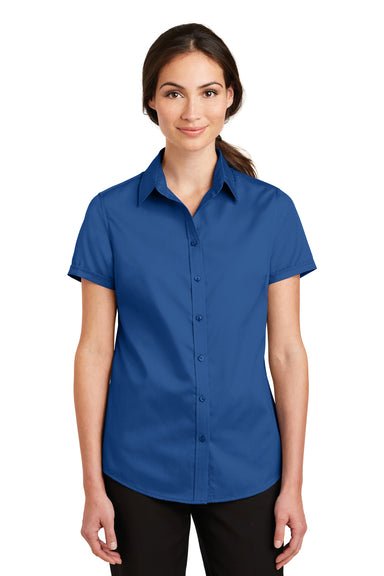 Port Authority L664 Womens SuperPro Wrinkle Resistant Short Sleeve Button Down Shirt Royal Blue Front