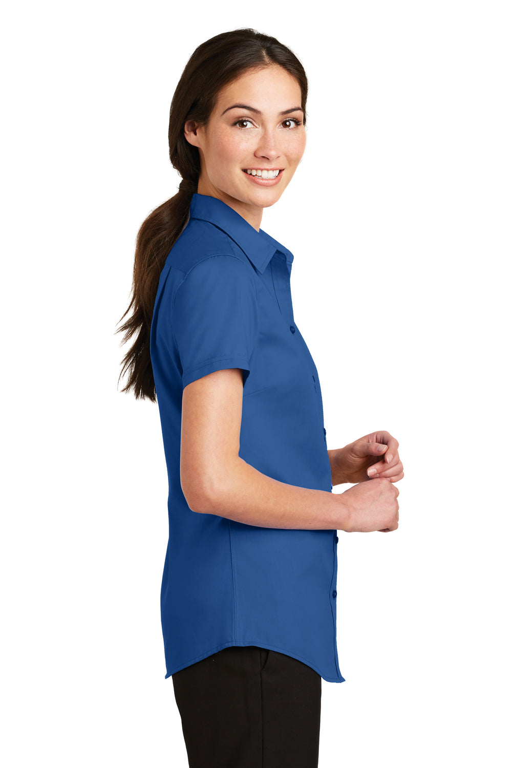 Port Authority L664 Womens SuperPro Wrinkle Resistant Short Sleeve Button Down Shirt Royal Blue Side
