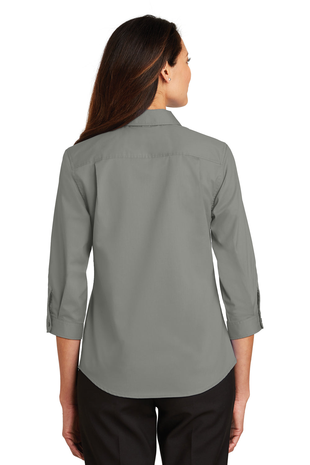 Port Authority L665 Womens SuperPro Wrinkle Resistant 3/4 Sleeve Button Down Shirt Monument Grey Back