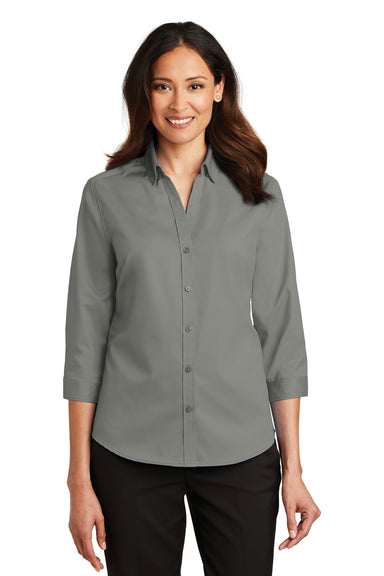 Port Authority L665 Womens SuperPro Wrinkle Resistant 3/4 Sleeve Button Down Shirt Monument Grey Front