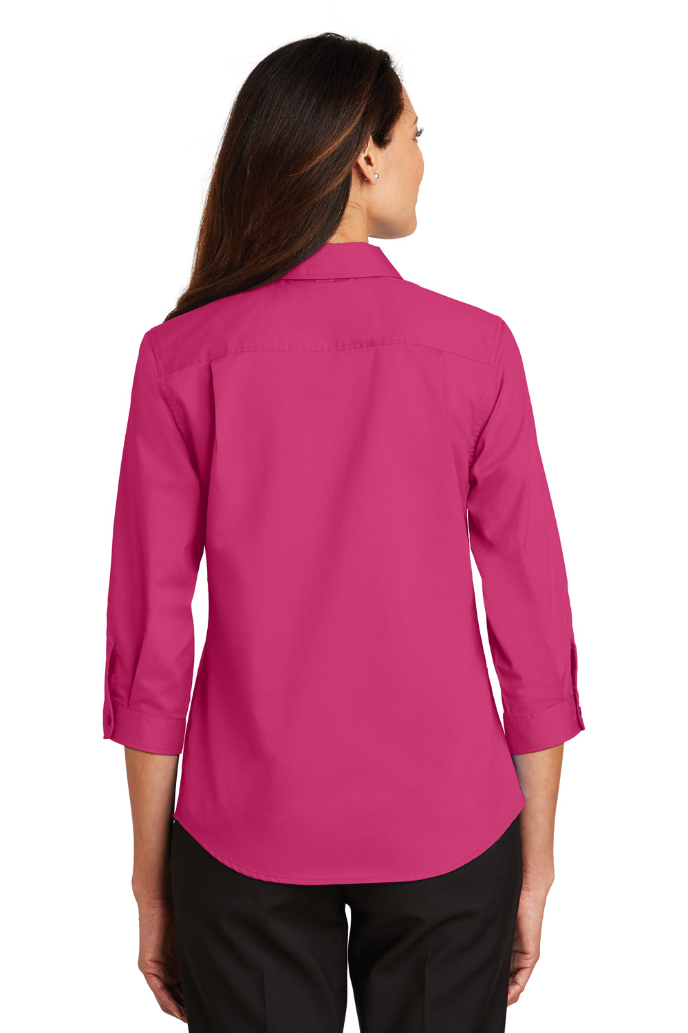 Port Authority L665 Womens SuperPro Wrinkle Resistant 3/4 Sleeve Button Down Shirt Azalea Pink Back