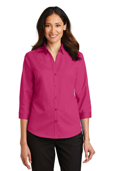Port Authority L665 Womens SuperPro Wrinkle Resistant 3/4 Sleeve Button Down Shirt Azalea Pink Front