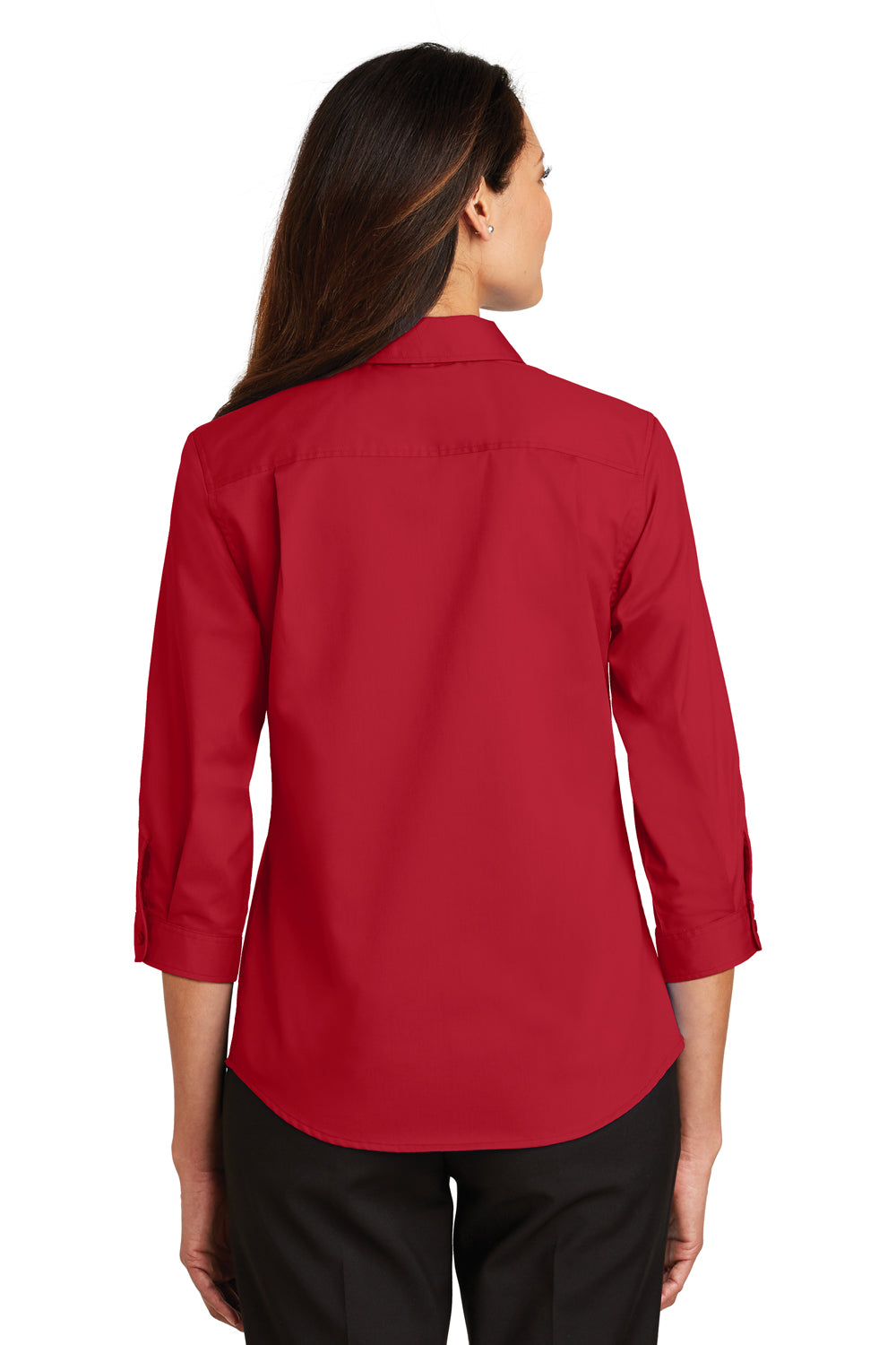 Port Authority L665 Womens SuperPro Wrinkle Resistant 3/4 Sleeve Button Down Shirt Red Back