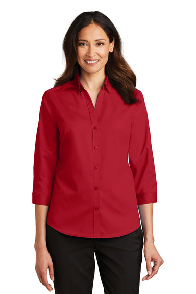 Port Authority L665 Womens SuperPro Wrinkle Resistant 3/4 Sleeve Button Down Shirt Red Front