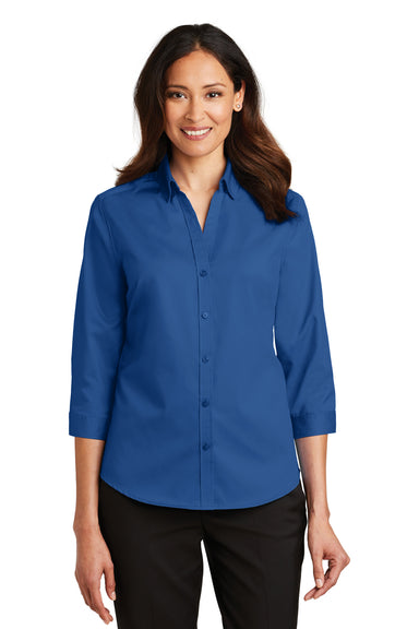Port Authority L665 Womens SuperPro Wrinkle Resistant 3/4 Sleeve Button Down Shirt Royal Blue Front