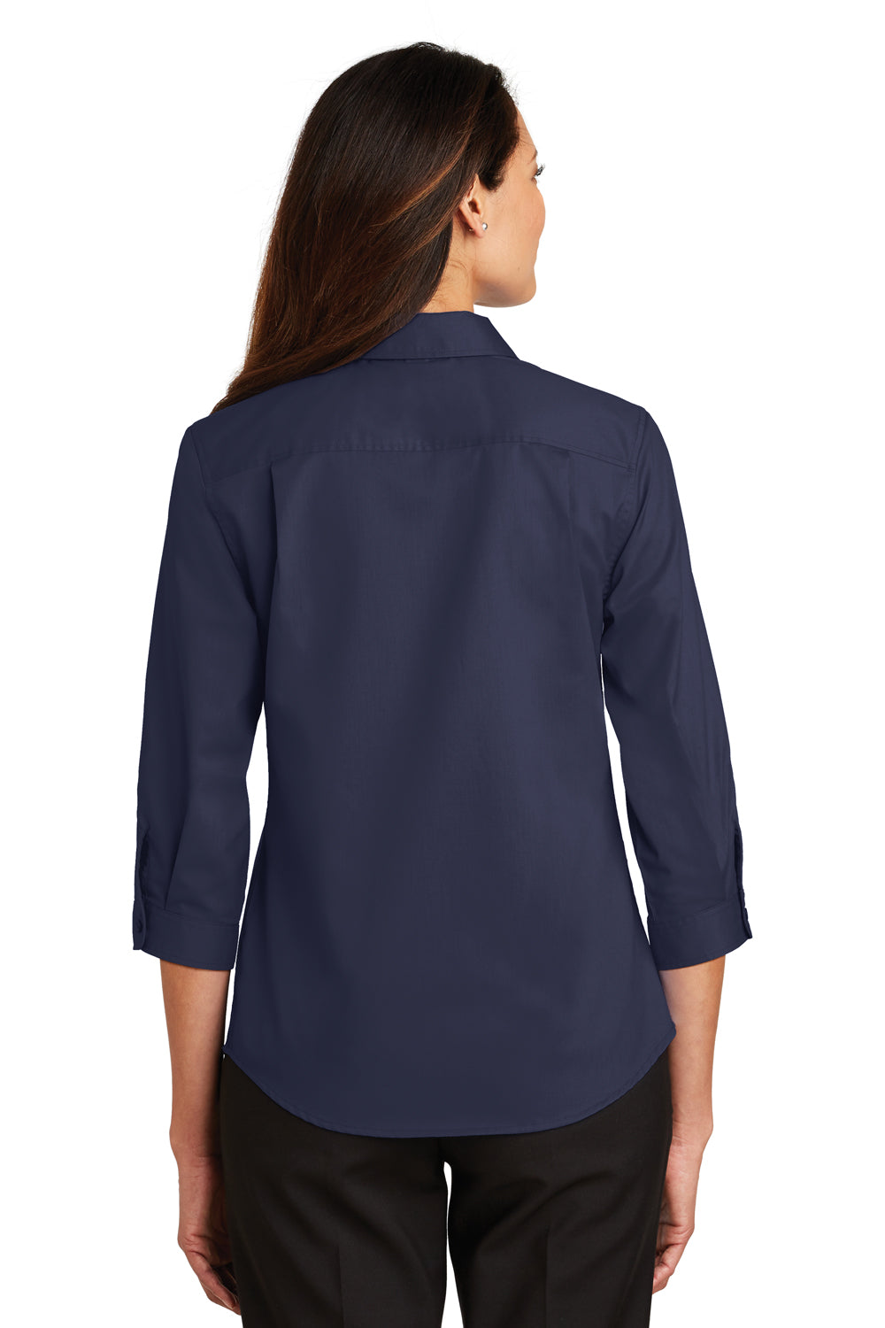 Port Authority L665 Womens SuperPro Wrinkle Resistant 3/4 Sleeve Button Down Shirt Navy Blue Back