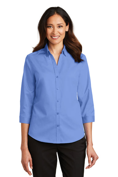 Port Authority L665 Womens SuperPro Wrinkle Resistant 3/4 Sleeve Button Down Shirt Ultramarine Blue Front