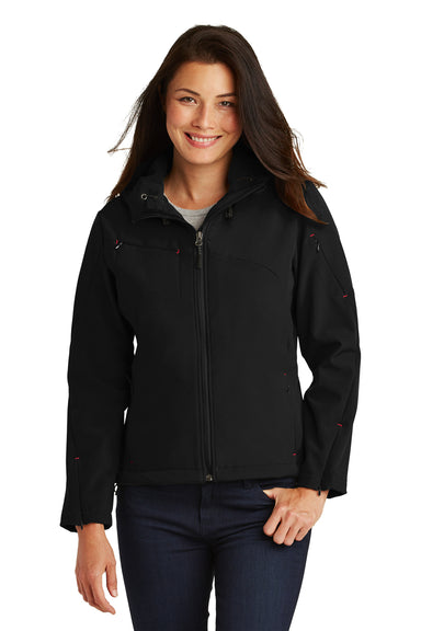 Port Authority L706 Womens Wind & Water Resistant Full Zip Hooded Jacket Black Front