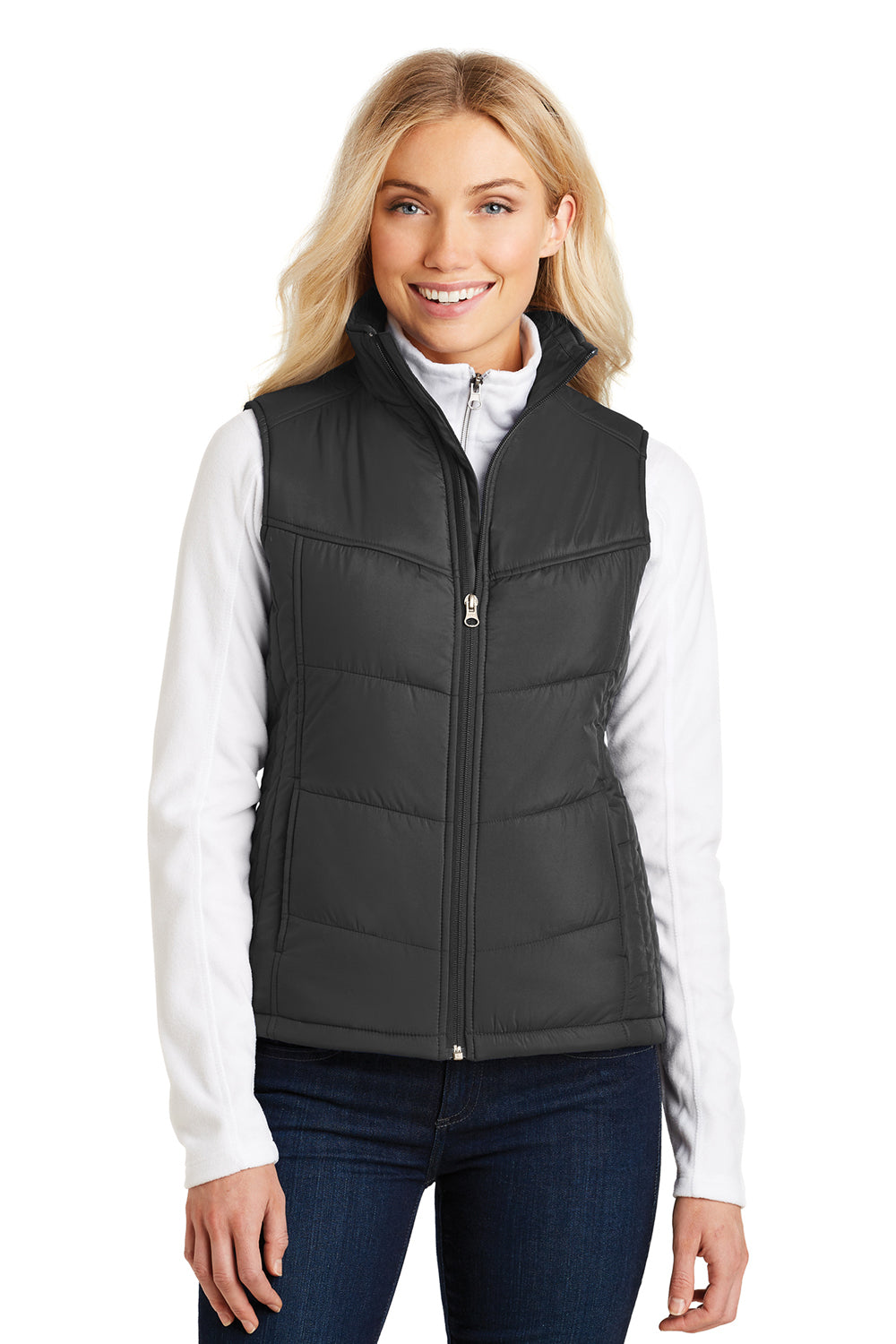 Port Authority L709 Womens Wind & Water Resistant Full Zip Puffy Vest Black Front