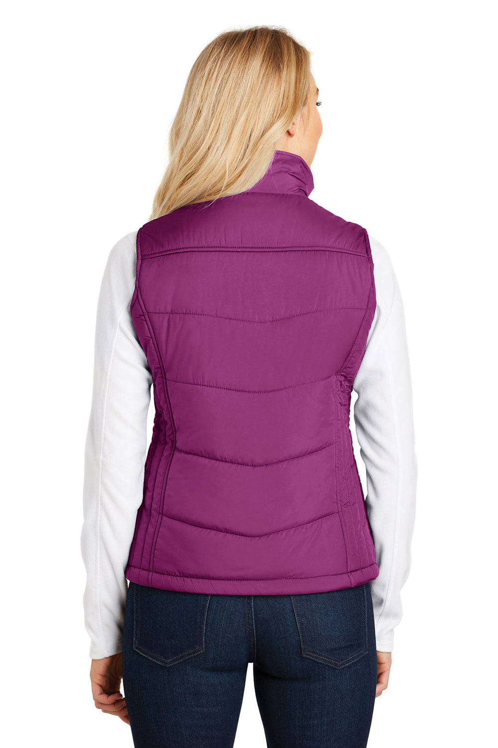 Port Authority L709 Womens Wind & Water Resistant Full Zip Puffy Vest Berry Pink Back