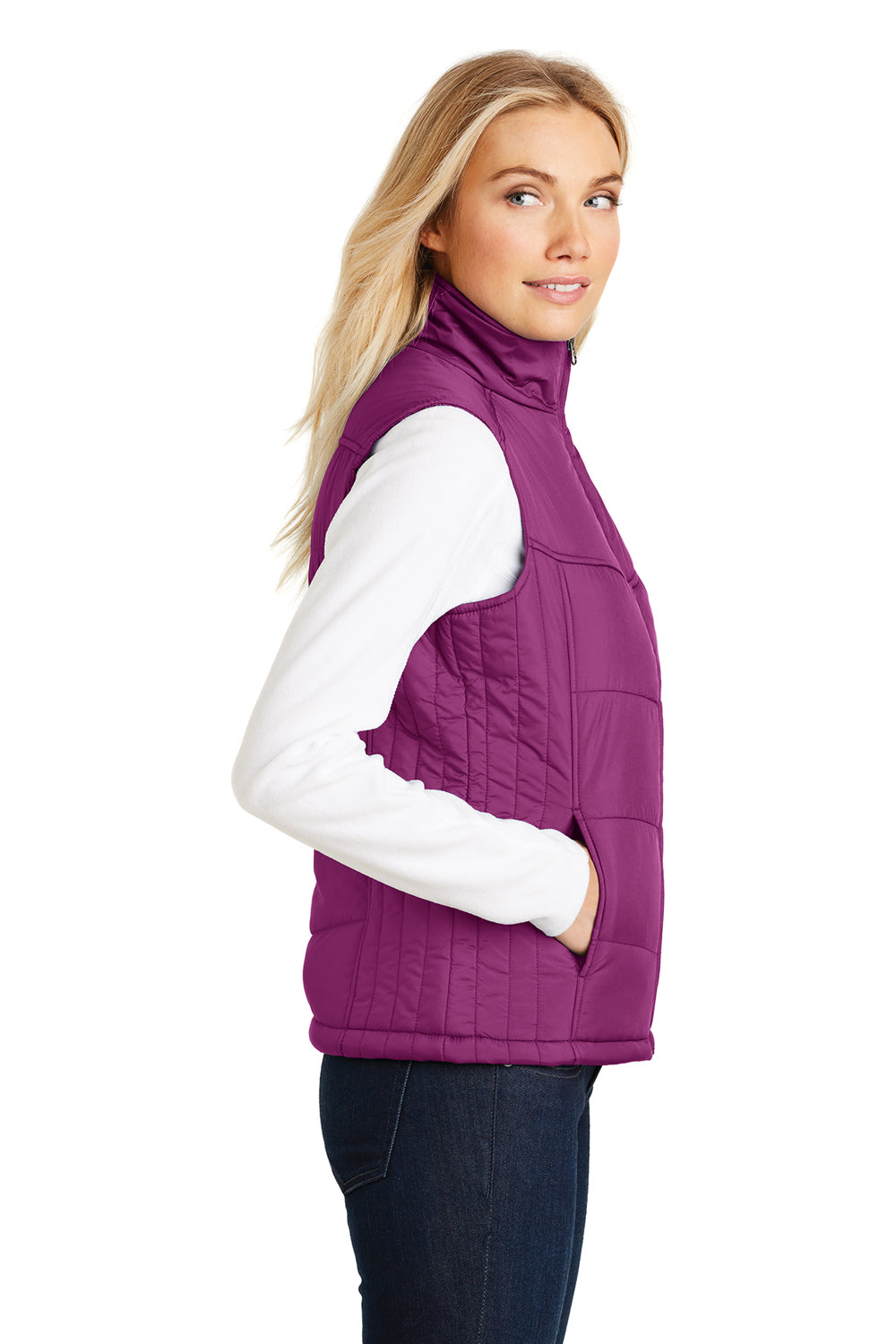 Port Authority L709 Womens Wind & Water Resistant Full Zip Puffy Vest Berry Pink Side