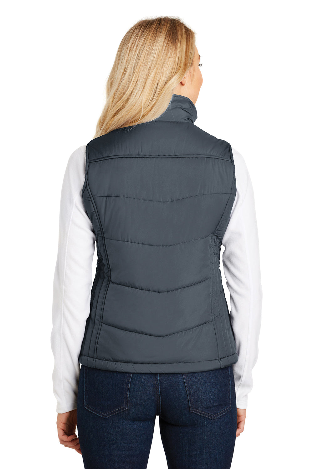 Port Authority L709 Womens Wind & Water Resistant Full Zip Puffy Vest Slate Grey Back