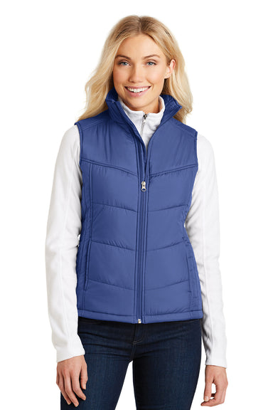 Port Authority L709 Womens Wind & Water Resistant Full Zip Puffy Vest Mediterranean Blue Front