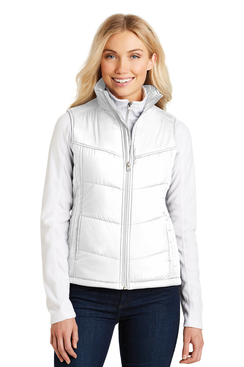 Port Authority L709 Womens Wind & Water Resistant Full Zip Puffy Vest White Front