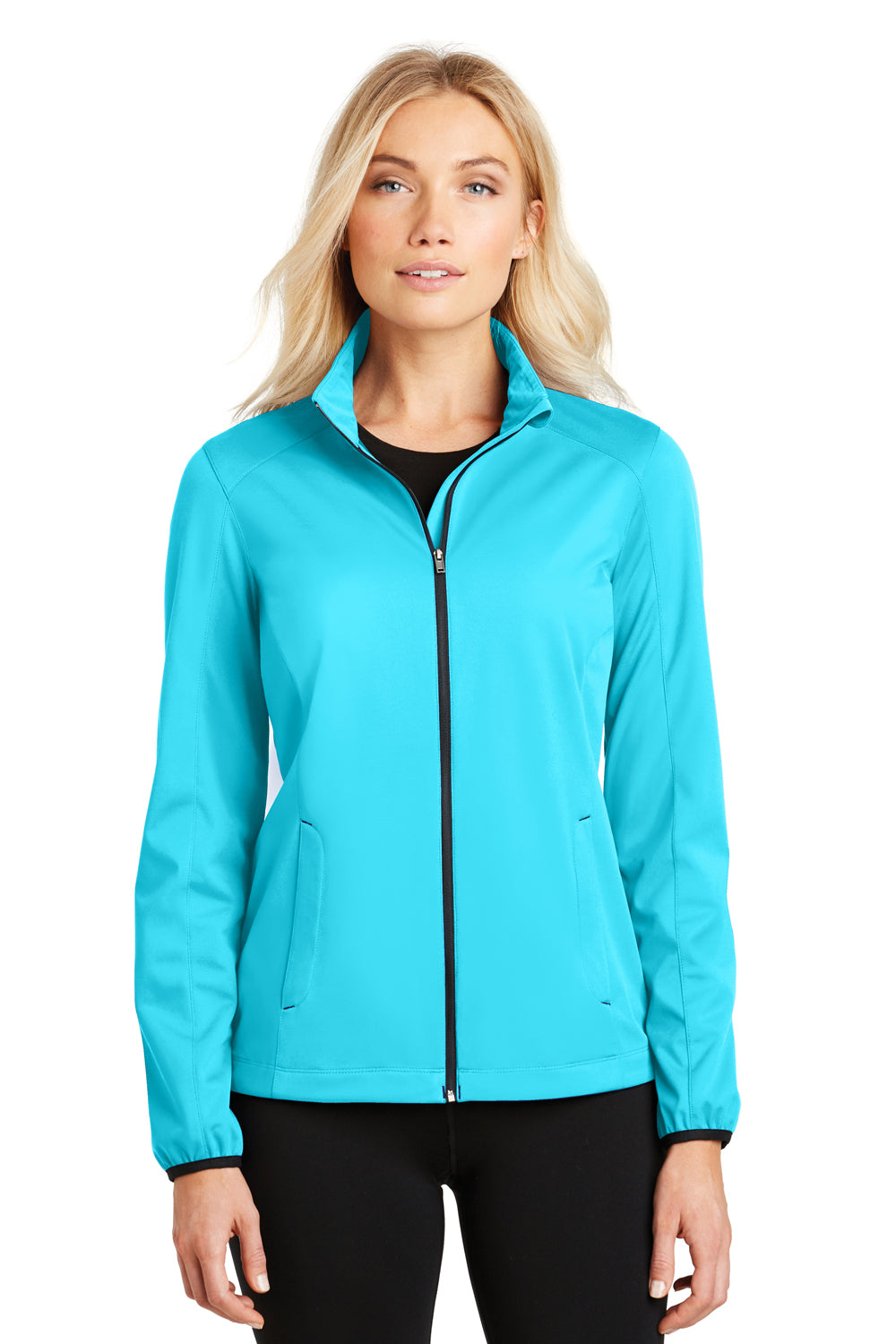 Port Authority L717 Womens Active Wind & Water Resistant Full Zip Jacket Cyan Blue Front