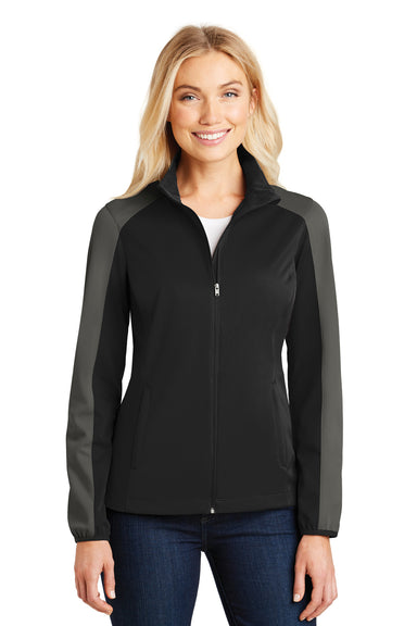 Port Authority L718 Womens Active Wind & Water Resistant Full Zip Jacket Black/Grey Front