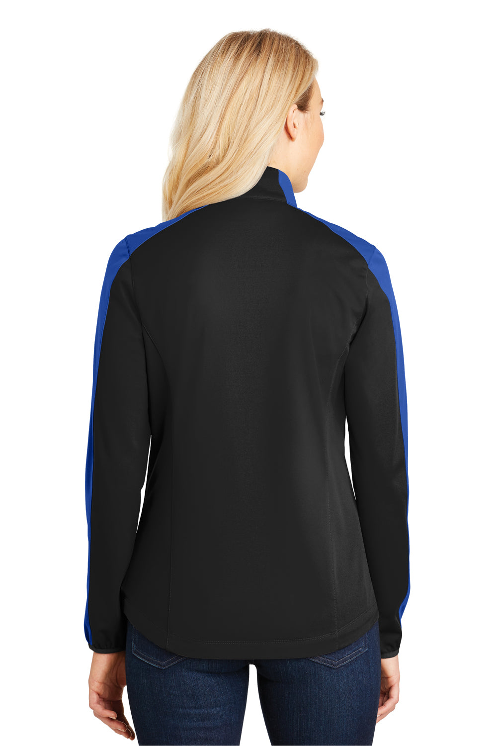 Port Authority L718 Womens Active Wind & Water Resistant Full Zip Jacket Black/Royal Blue Back