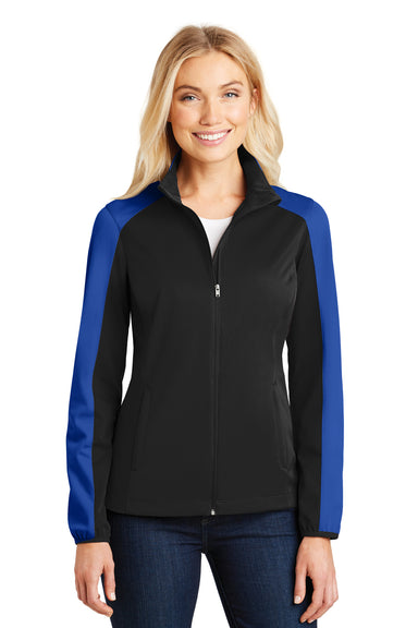 Port Authority L718 Womens Active Wind & Water Resistant Full Zip Jacket Black/Royal Blue Front
