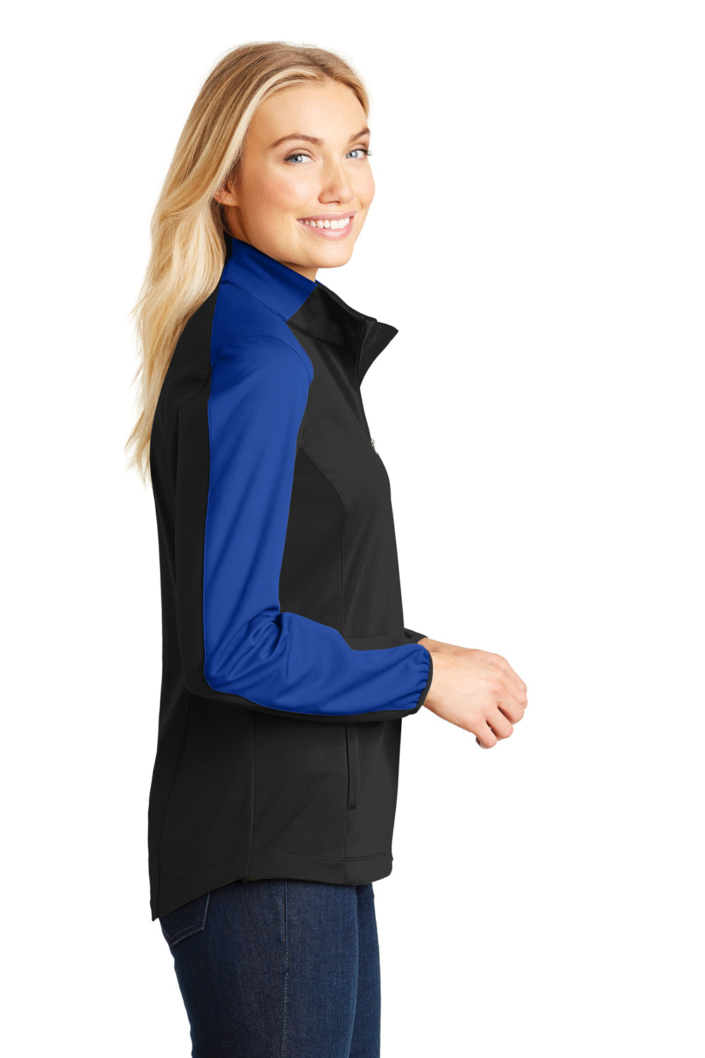 Port Authority L718 Womens Active Wind & Water Resistant Full Zip Jacket Black/Royal Blue Side