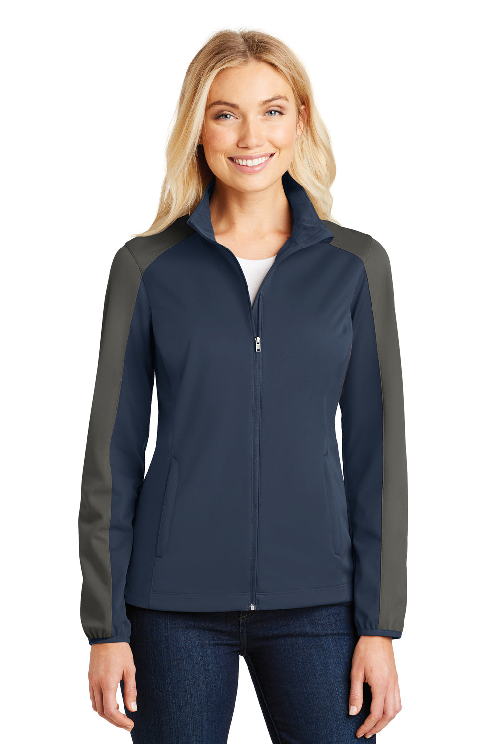 Port Authority L718 Womens Active Wind & Water Resistant Full Zip Jacket Navy Blue/Grey Front